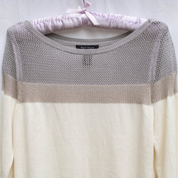 White House Black Market Sweater S Multi-Fiber Metallic Lurex Mesh Festive New - Picture 2 of 9